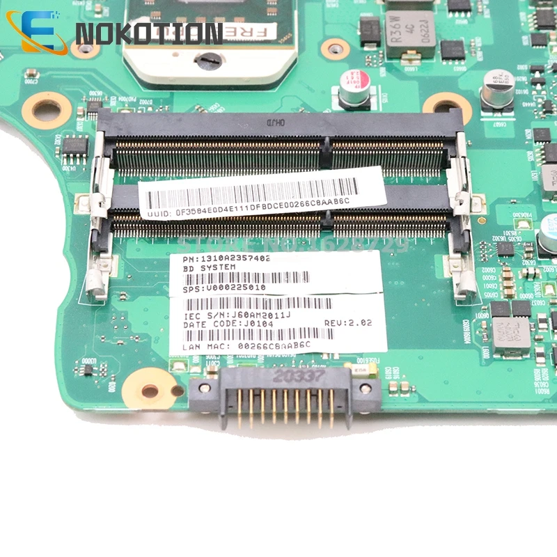 Материнская плата NOKOTION SPS V000225010 PN 1310A2357402 для ноутбука toshiba satellite C650D C655D 6050A2357401 MB A02
