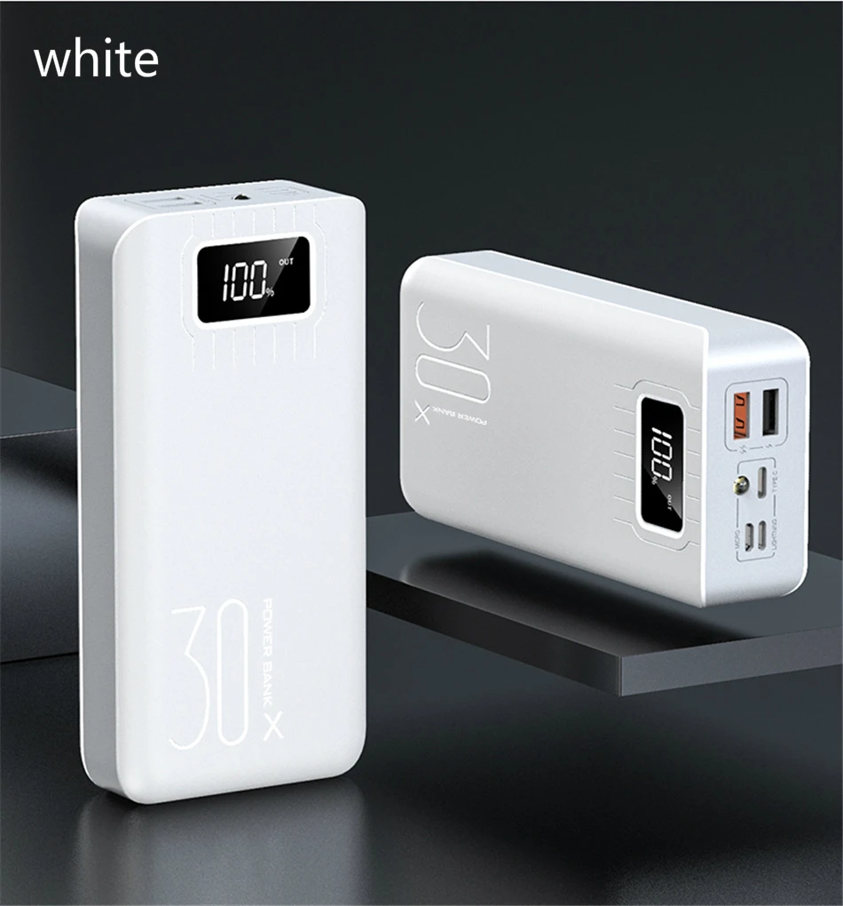 white 50000 мАч Внешний аккумулятор для iPhone X XS MAX 11 pro Xiaomi Mi 9 8 Pover Bank 2 USB светодиодный внешний аккумулятор для зарядки - Цвет: white