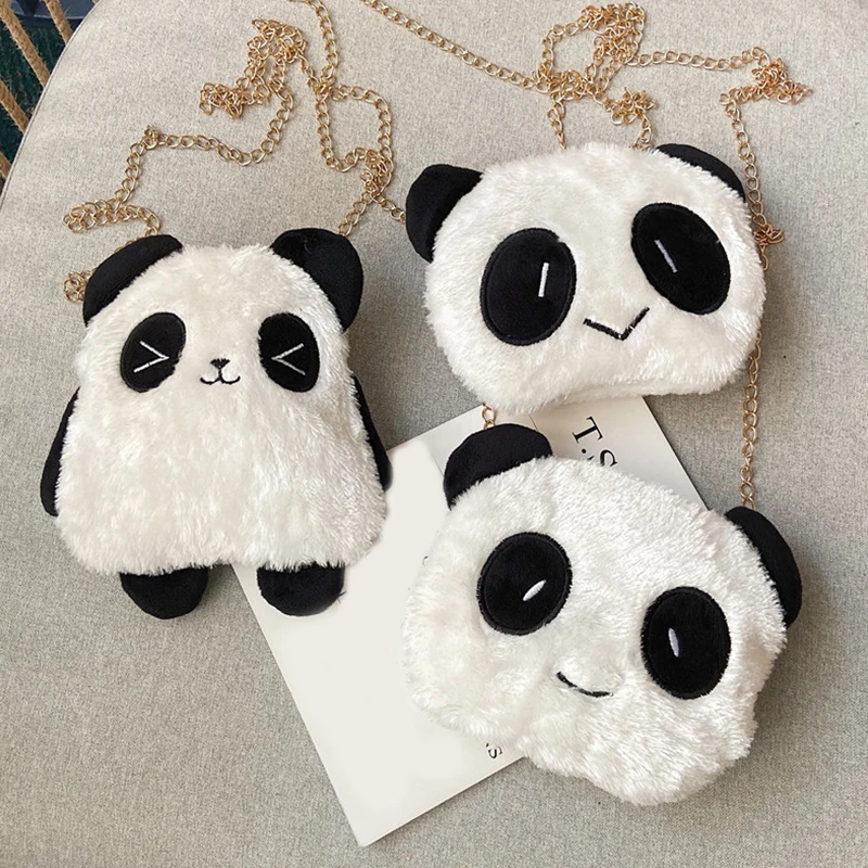 Cute Panda Girls Chain Zipper Shoulder Bag Lovely Children's Soft Plush Coin Purse Baby Boys Accessories Small Crossbody Bags