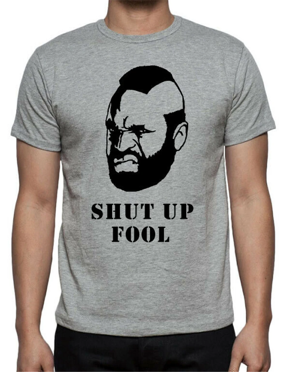 The A Team Mr T 80's Action Television Shut Up Fool BA Baracus серая футболка дышащие мужские топы