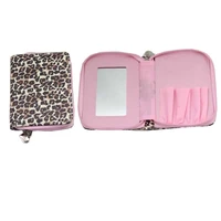 1611 5cm size leopard print handbag women girl cosmetic makeup brush accessories bag and case with 5 brushes holders and mirror