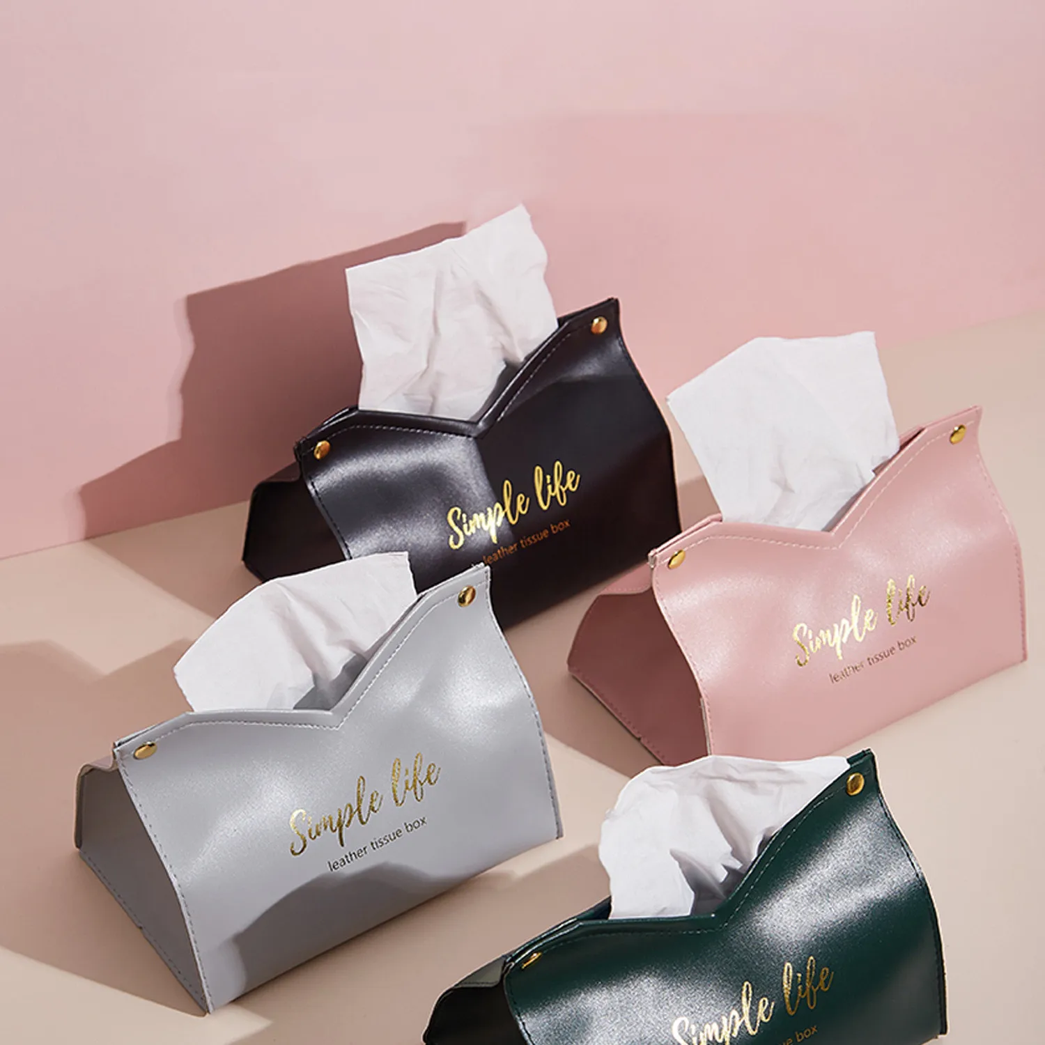 

Nordic Design PU Leather Tissue Bag [Pink/Black/Green] Storage Box Paper Towel Car Portable Classy Classic Leather Tissue Box