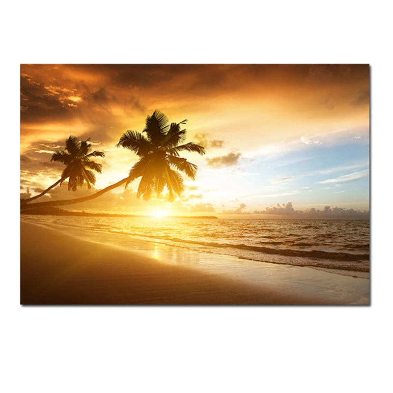

Seaside Landscape Canvas Painting Wall Art Tropical Tree Sunset Scenery Picture Posters Print Living Room Corridor Decoration