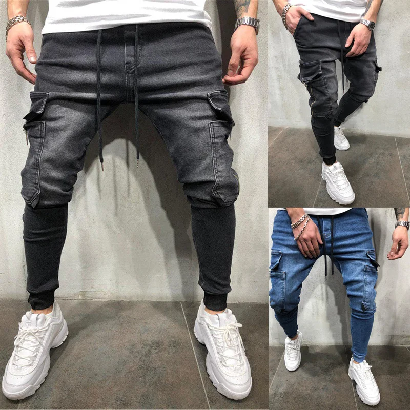 

SHZQ Autumn Winter Men's Multi-pocket Jeans Business Casual Classic Style Fashion Men's Jeans Black Blue Pants