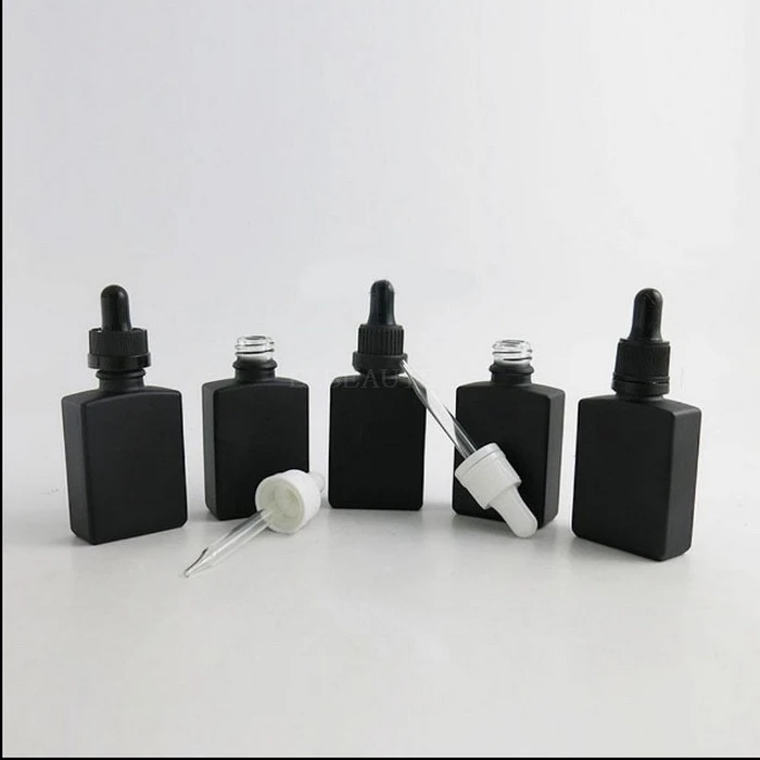

100pcs/lot 30ml Black Frosted Glass Bottle Empty Square Essential Oil Bottles,With Plastic Dropper 1oz Glass Pipette Containers