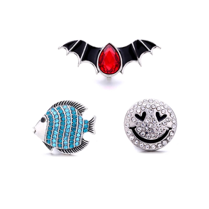 

10pcs/Lot Noosa Snap Button Fish Smile Bat Diamond Snaps Button for Women Men DIY Bracelet Necklace Jewelry Accessories