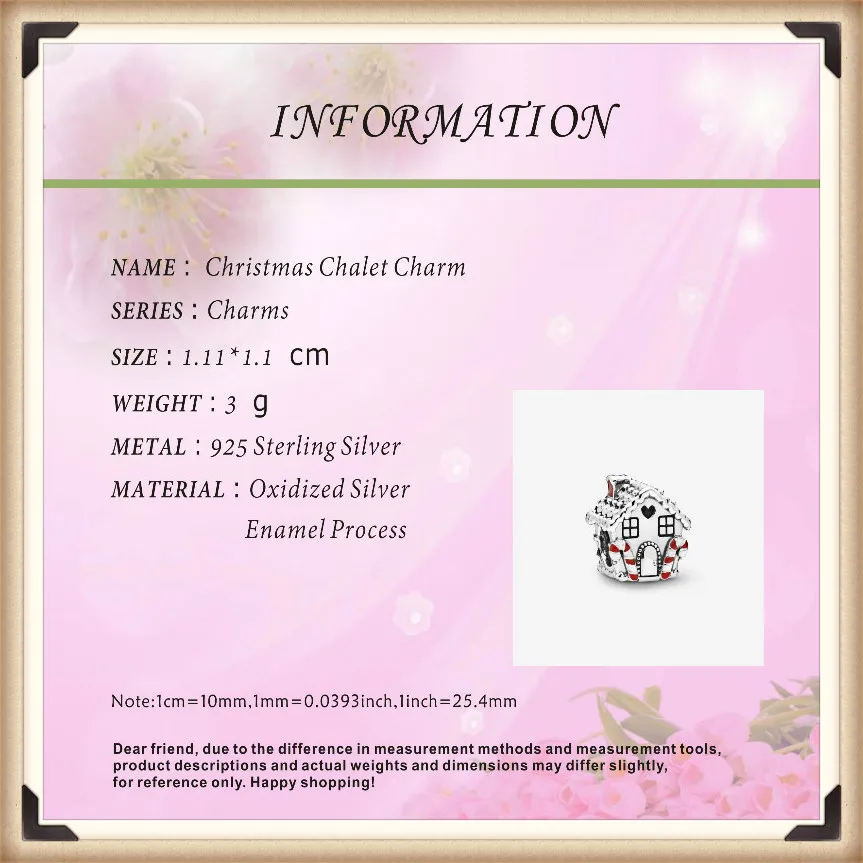 

Christmas Series 925 Sterling Silver Beads Chalet Charm Fit Original Pan Bracelets Women DIY Fashion Jewelry