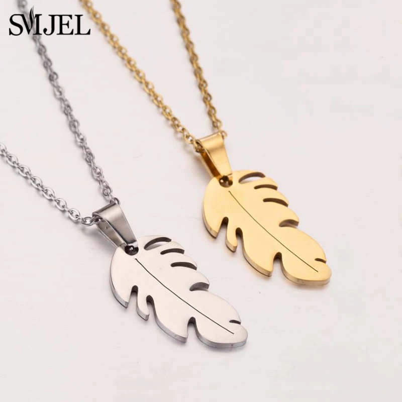 SMJEL Золотой колье набор модное металлическое перо ожерелье s для женщин Stailess
