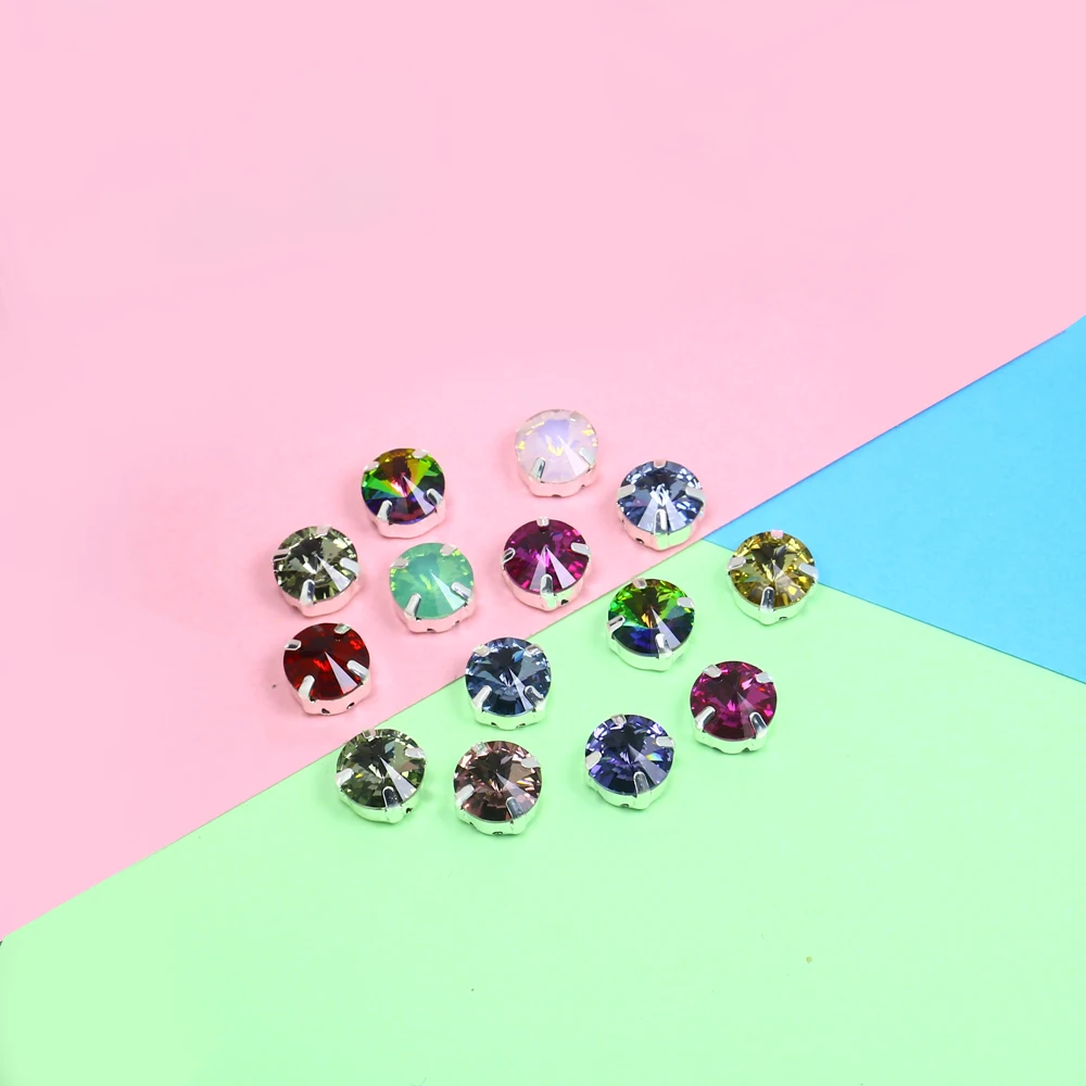 Красочные стеклянные хрустальные серебряные коготь Установка 14 мм шить на страз