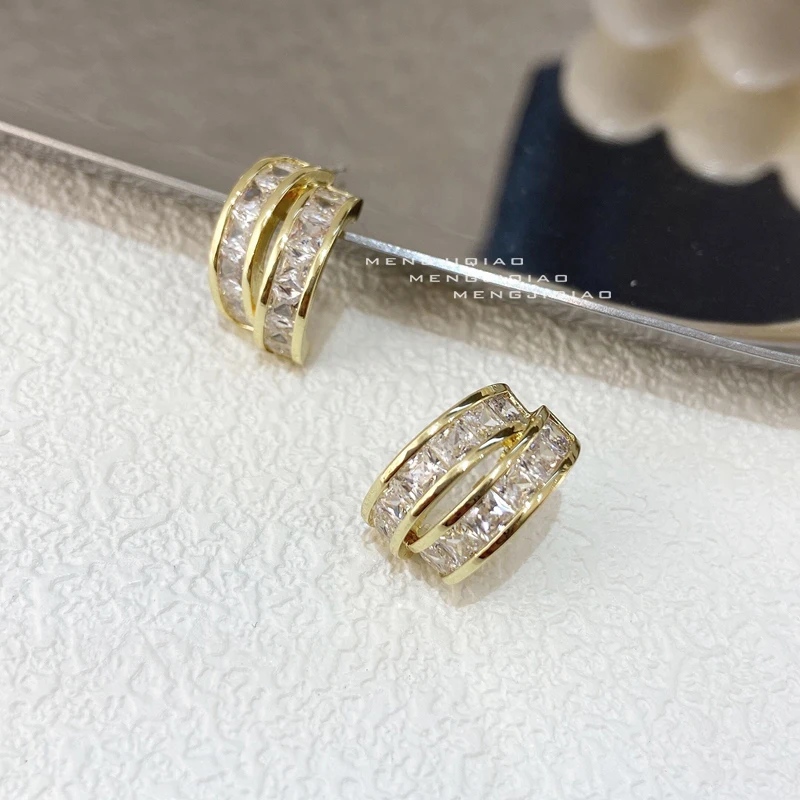 

MENGJIQIAO 2021 Korean Fashion Metal Gold Color Circle Hoop Earrings For Women Elegant Cute Zircon Oorbellen Jewelry Gifts