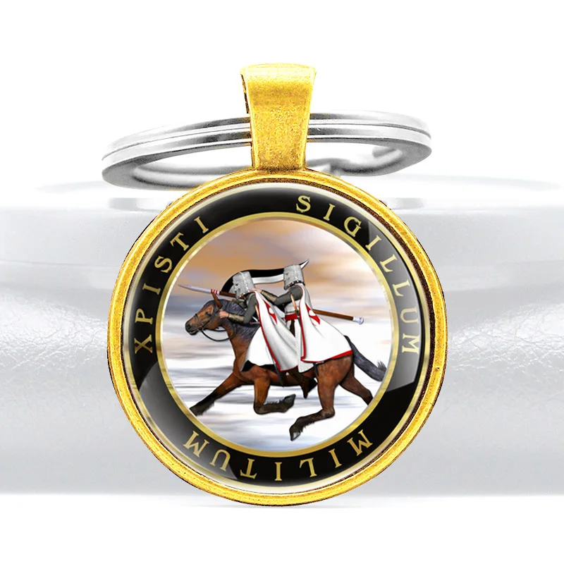 

Antique The Crusaders Knight Glass Dome key Chains Vintage Cross Men Women Key Ring Jewelry Gifts