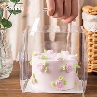 stobag 5pcs portable transparent mousse cake boxes diy handmade cake box for baby shower birthday party favors with bottom