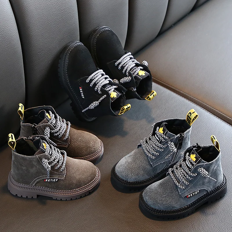 Детские ботинки мартинсы из натуральной кожи водонепроницаемые зимние с теплым