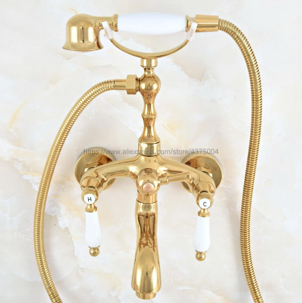 Настенный смеситель для ванны золотистый латунный Смеситель раковины в
