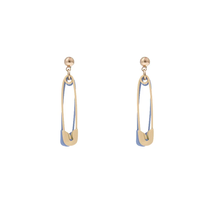

Cute Blue Yellow Safety Pin Long Drop Earrings for Women Girl Hip Hop Clip On Earring Simple Jewelry