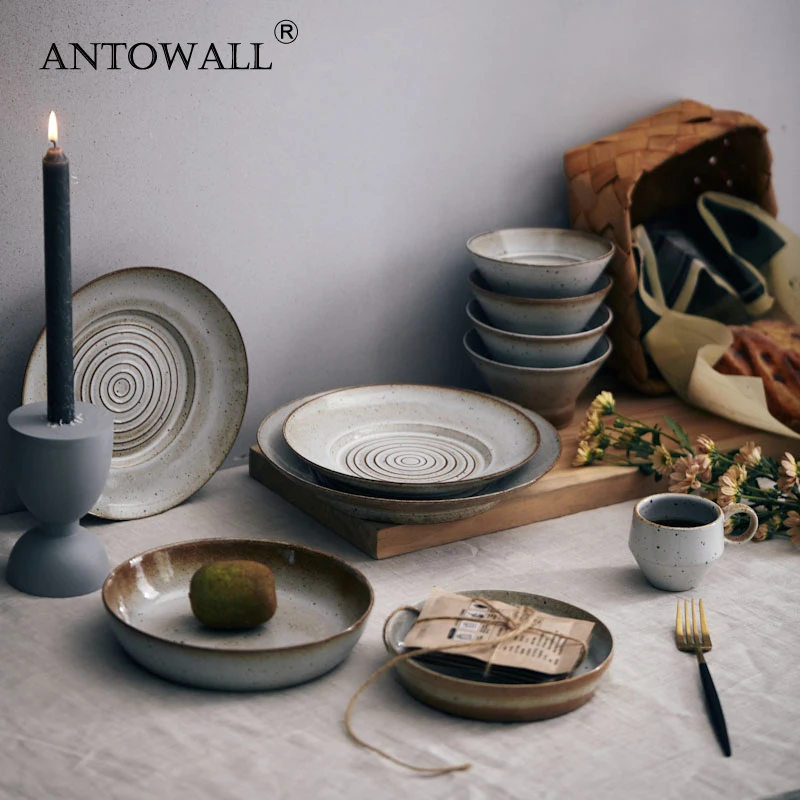 ANTOWALL ручной работы японская посуда Ретро тарелка индивидуальная креативная