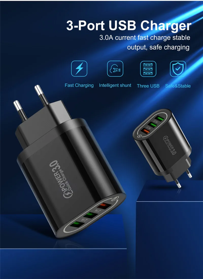 USLION Быстрая зарядка 3,0 USB зарядное устройство для телефона Samsung S8 S9 Xiaomi mi 8 Huawei быстрая настенная Зарядка для iPhone 6 7 8 X XS Max iPad