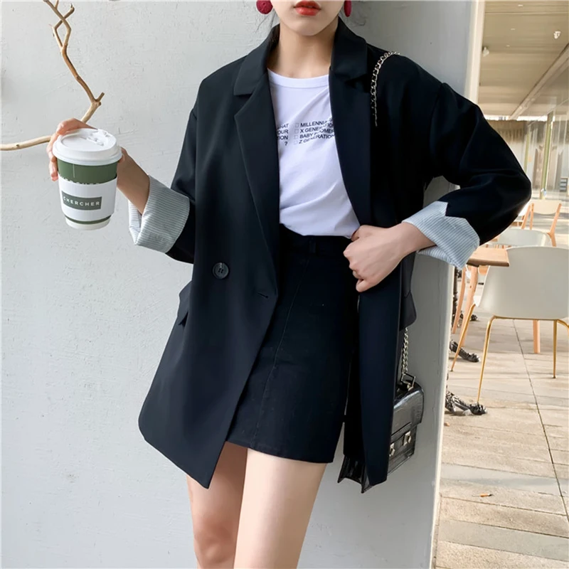 

New Arrival Spring Autumn Korea Fashion Women Loose Long Blazer all-matched Casual Black Blazers Female Bleizer Femeninos S174