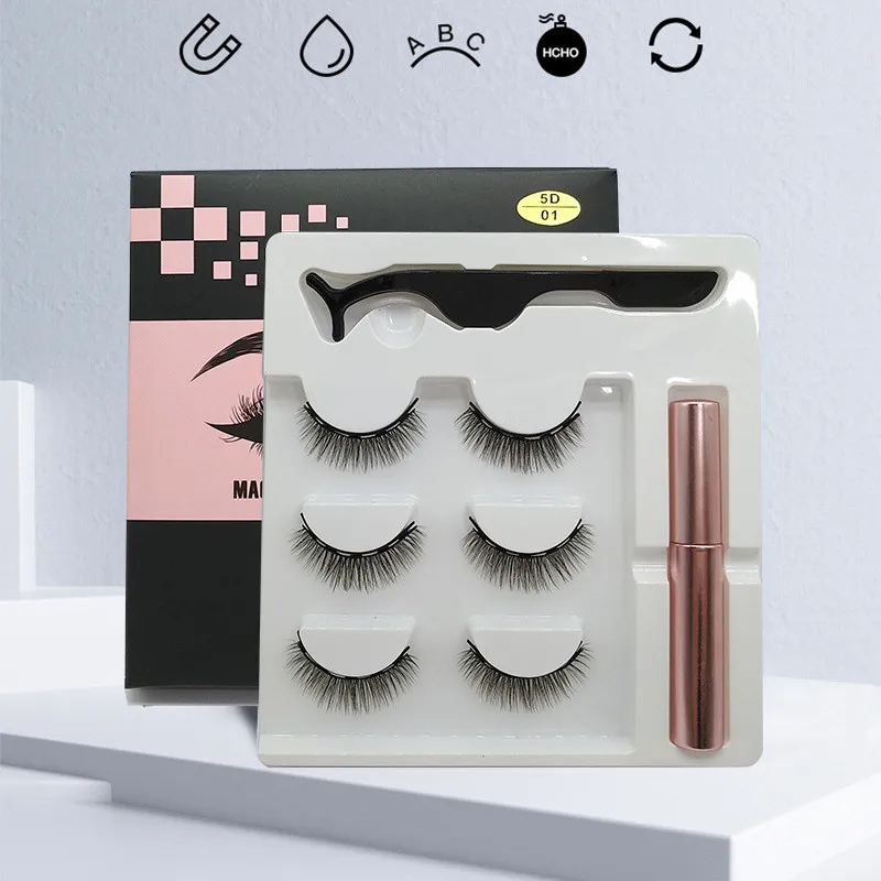 Магнитный Набор накладных ресниц без клея полные глаза 5 магнитов Многоразовые