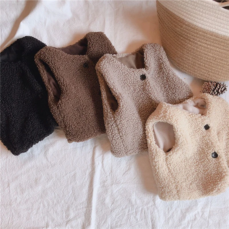 

2021 Thick Vest Girls Boys Baby Autumn Winter Warm Berber Fleece Plush Vest Baby Girl Winter Cute Clothes High Quality Durable