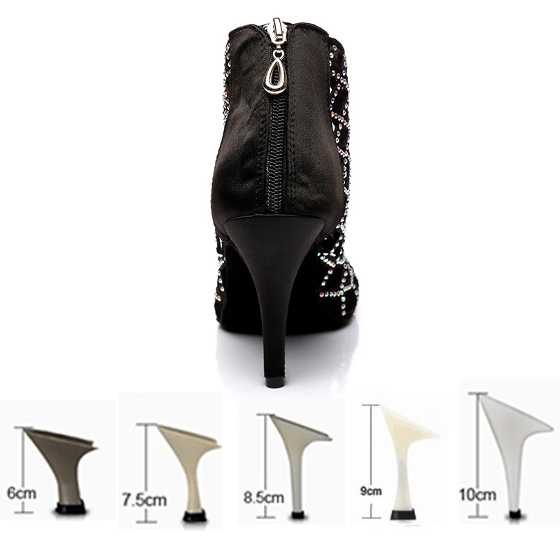 DKZSYIM Black Latin Dance Shoes Women Sparkling Professional Ballroom Salsa Boots Party Rhinestone High Hells | Спорт и развлечения