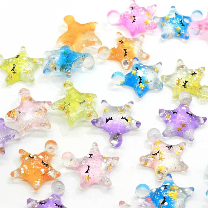 

10Pcs/lot Kawaii Glitter Star Flat back Resin Cabochons Accessories DIY Jewelry Making Decoration Crafts Scrapbooking 19*21mm