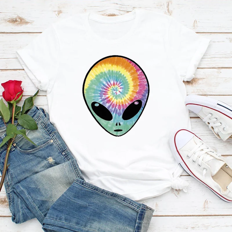 Женская летняя футболка с рисунком радужная лица пришельца 90s|Футболки| |