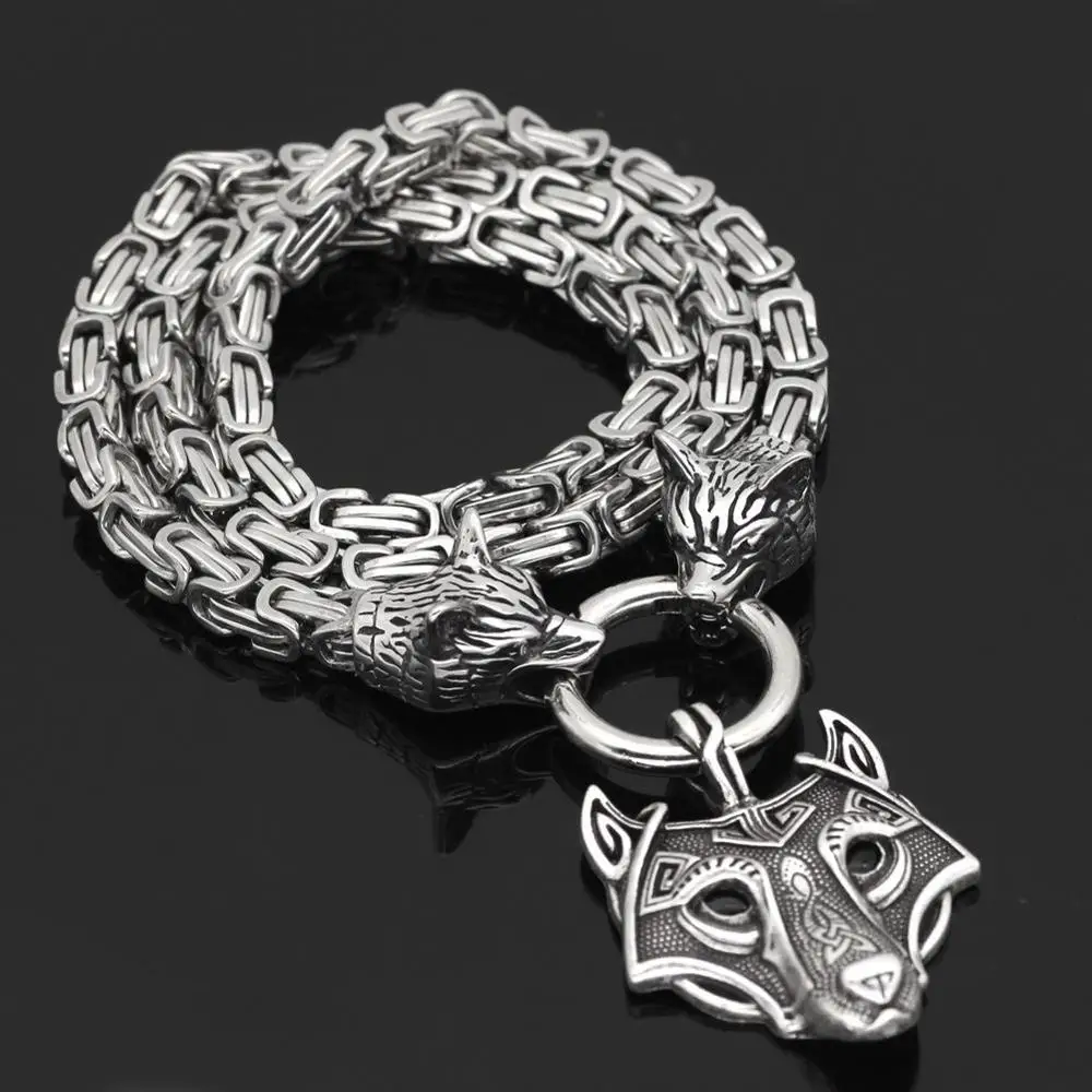 Chain pendant B Мужское ожерелье из нержавеющей стали с головой волка и подвеской в виде воина викинга - Окраска металла: Chain pendant B