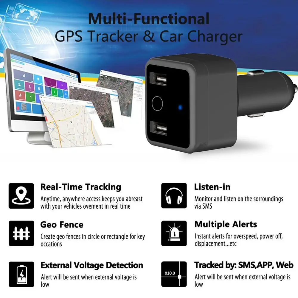 Автомобильное зарядное устройство GPS локатор запись голоса USB трекер JIMI HVT001 два