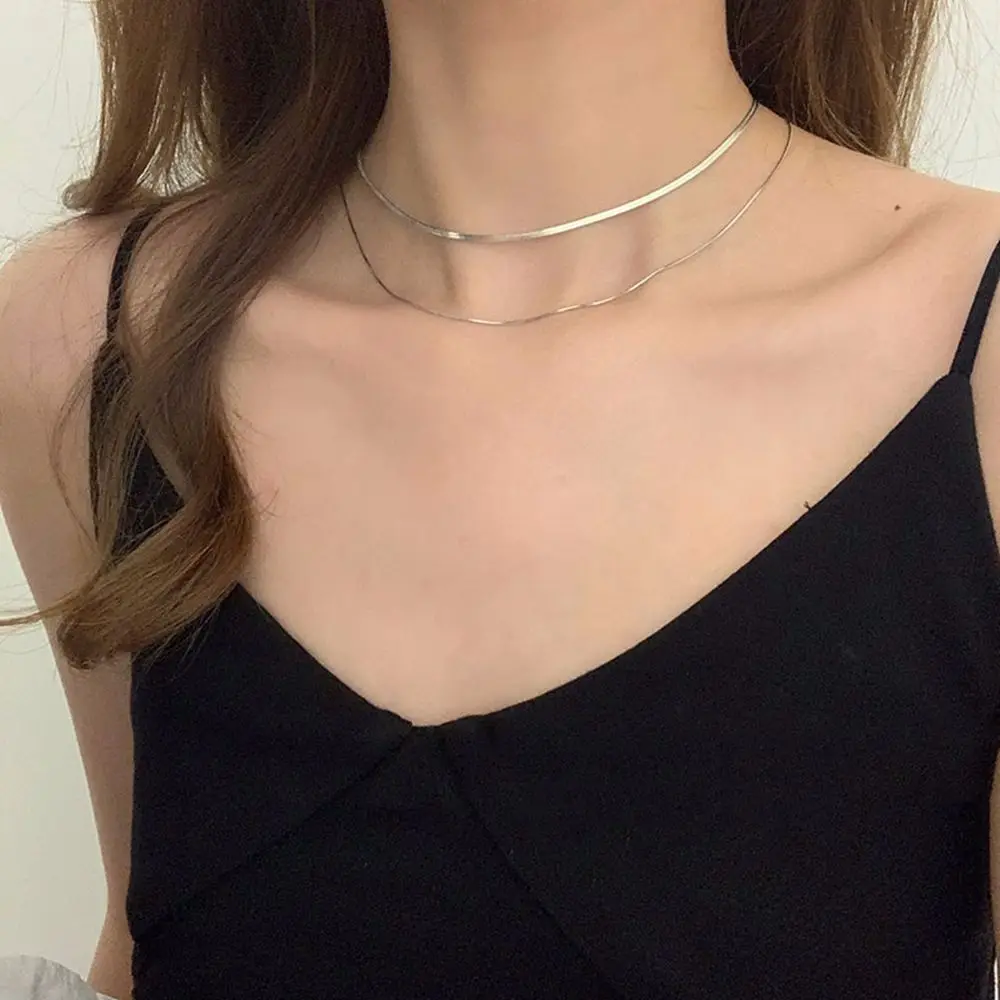 

Korean simple double-layer snake bone chain necklace cold wind chain stacking and matching clavicle chain short necklace jewelry