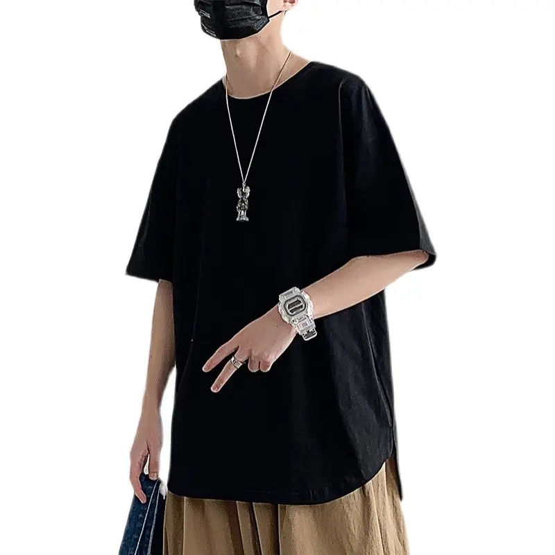 

Summer Cotton Short-sleeved T-shirt Men's Fashion Black White T Shirt Men Streetwear Korean Loose Oversize Tshirt Mens Tops