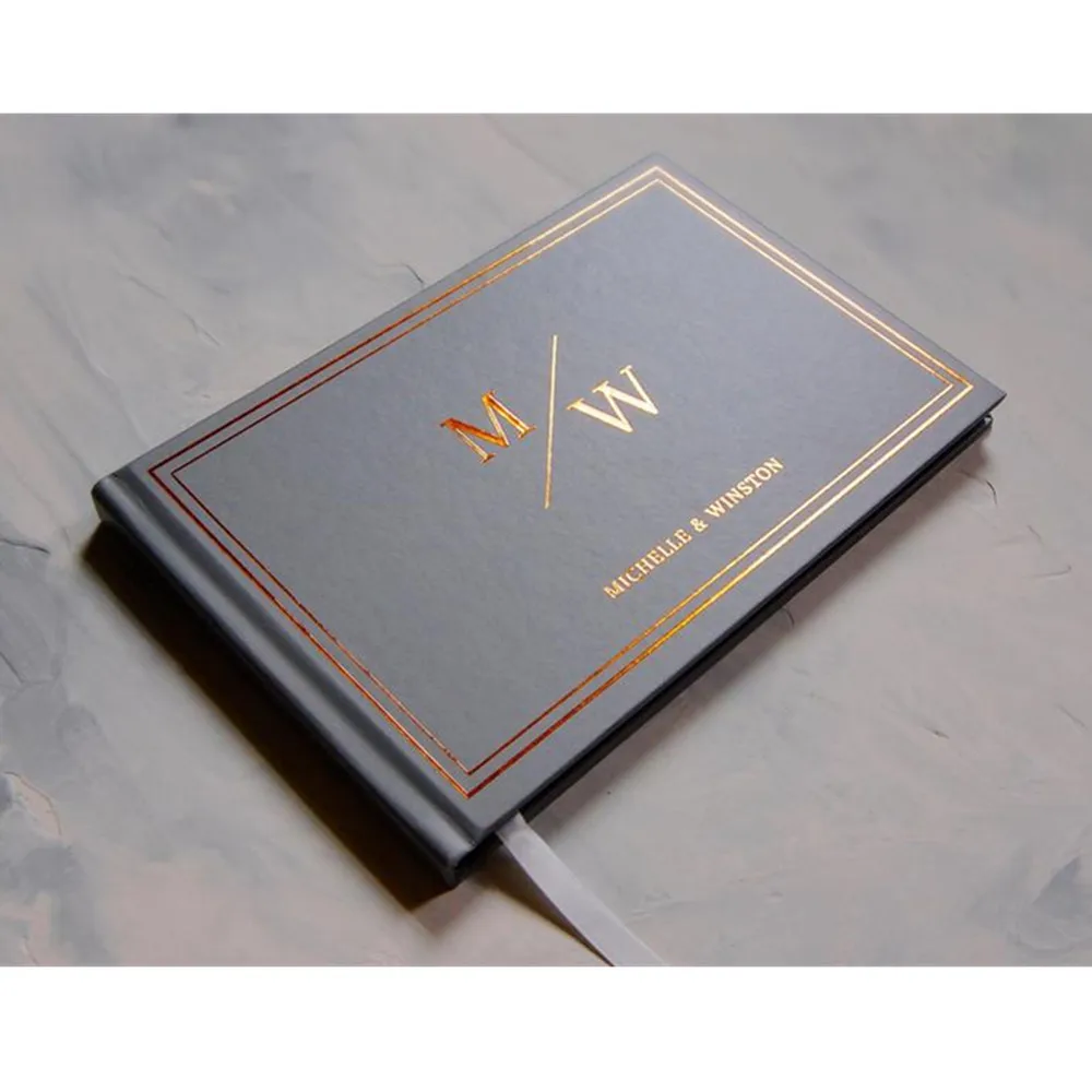 Фольга серая в твердом переплете Свадебная Гостевая книга по индивидуальному