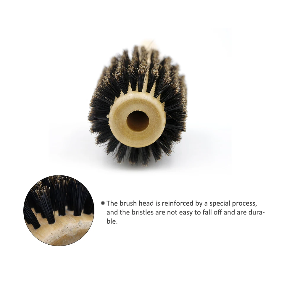 

Barber Salon Wood Handle Boar Bristles Round Brush Removable Tail Professional Hairdressing Hair Brush Hair Round Comb
