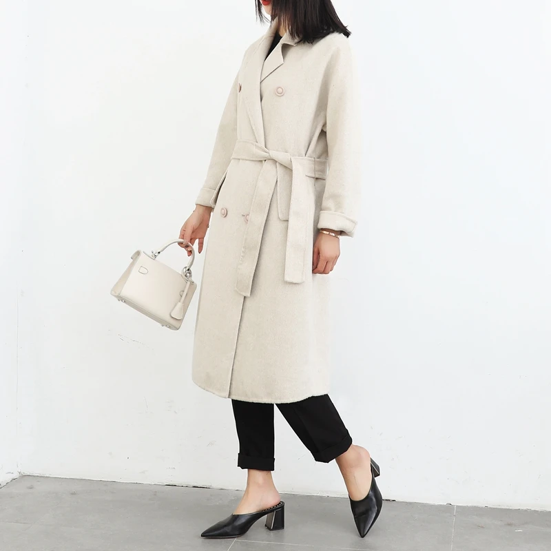 

Spring Women 100% of wool coats 2020 new double-sided cashmere coat women's long wool coat oversize belt slim outwear