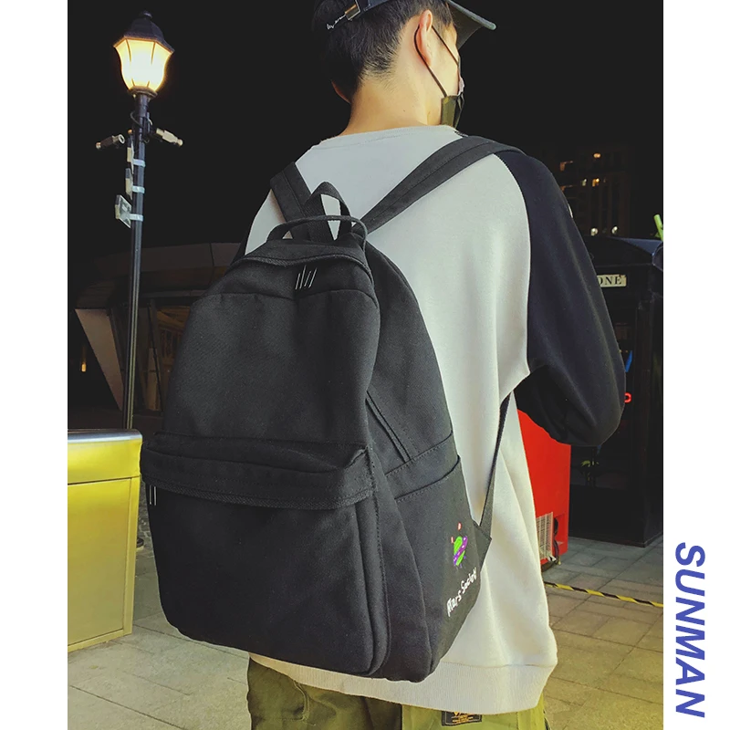

PB2547 Men and women Korean version Japanese solid color casual retro large capacity canvas backpack