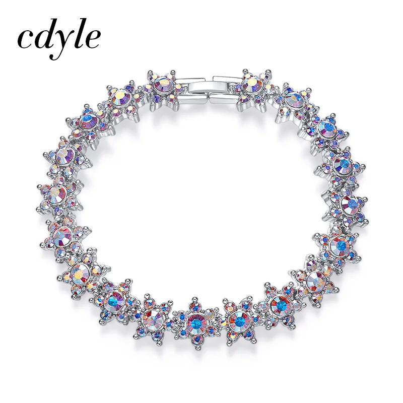Cdyle, украшенные кристаллами Swarovski, браслеты, шарм, австрийские кристаллы, цветок, браслеты, Модные женские ювелирные изделия, лучшие подарки - Окраска металла: Silver