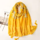 Шарф-Палантин женский из хлопка, с кисточками и цветами, шаль из вискозы