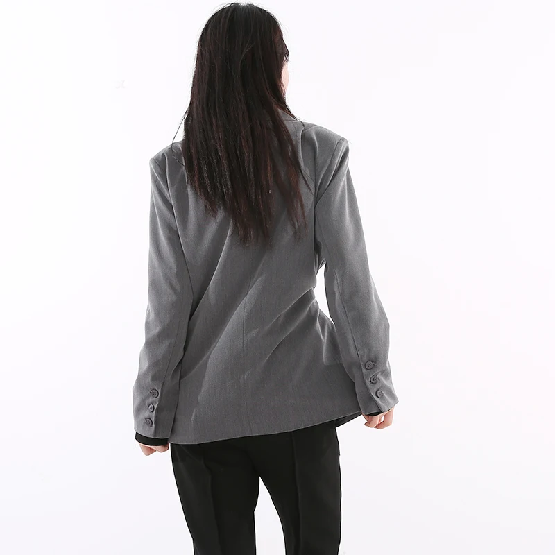

[EAM] Women Irregular Gray Big Size Blazer New Lapel Long Sleeve Loose Fit Jacket Fashion Tide Spring Autumn 2021 1DC04202