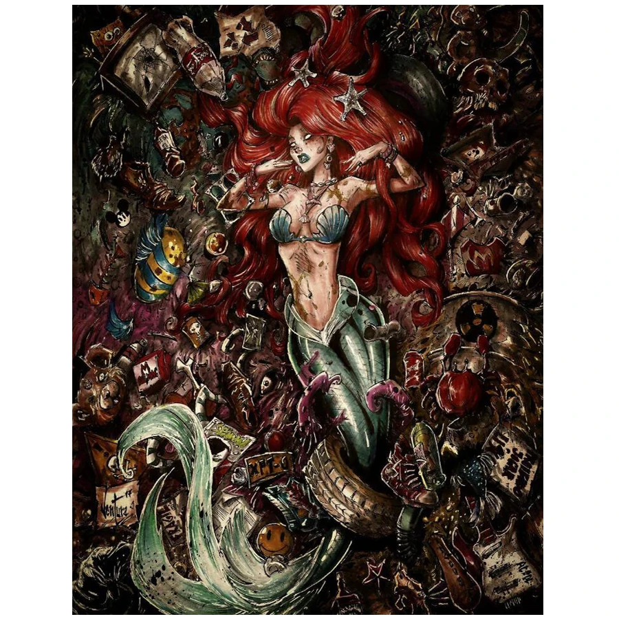 

Алмазная вышивка в готическом стиле с узором русалки, Алмазная мозаика 5D «сделай сам», алмазная живопись, фэнтезийная девушка, индийское ук...