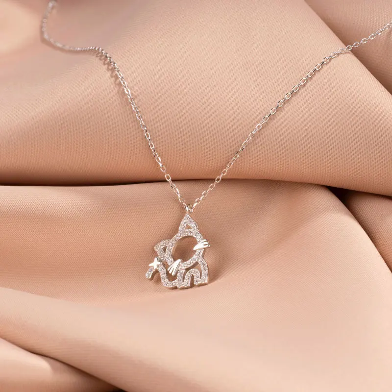 

925 Sterling Silver Zircon Cat Charm Necklace Pendant Women Girls Birthday Jewelry Gift Accessories Choker dz090