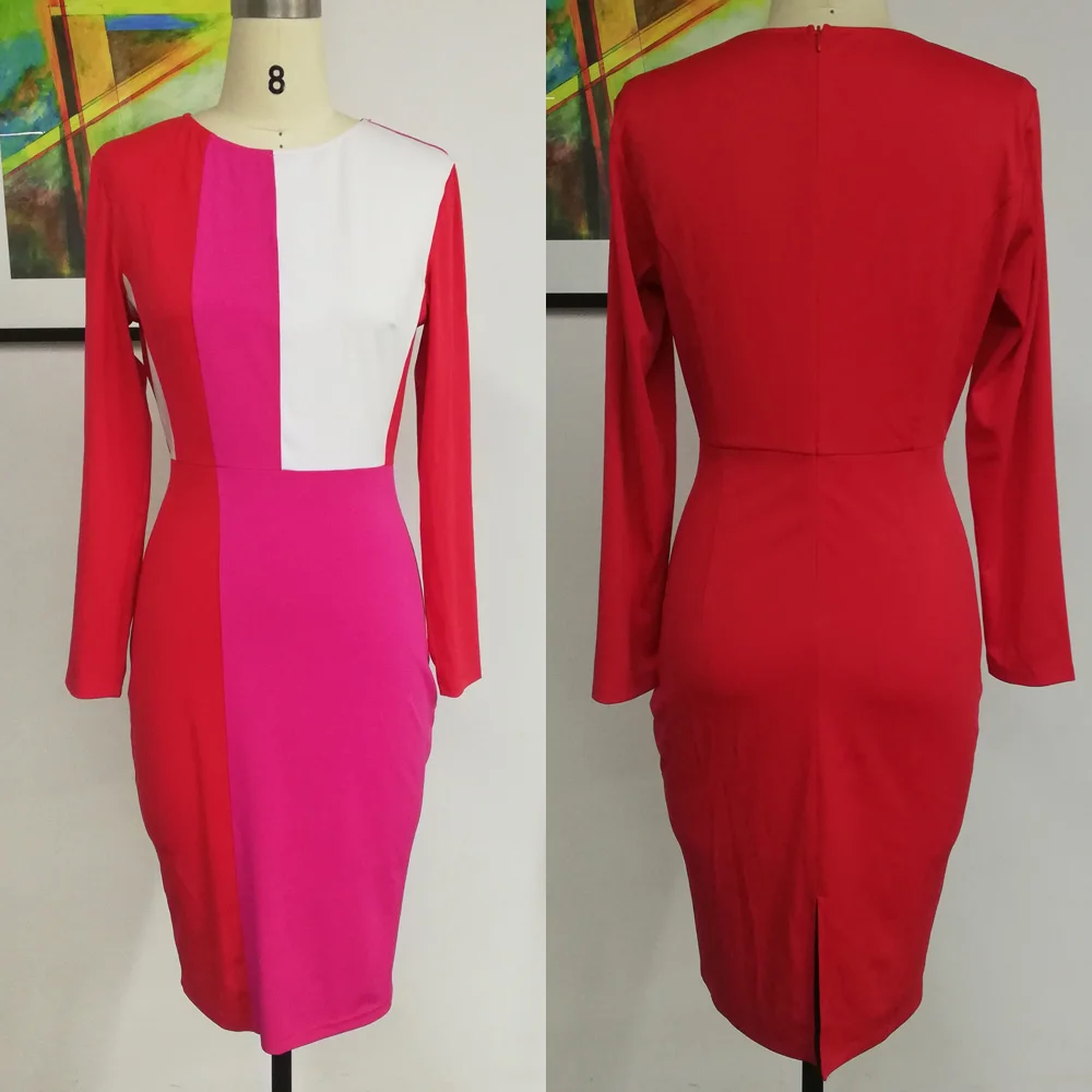 Облегающее платье миди контрастного цвета в полоску Весенние элегантные