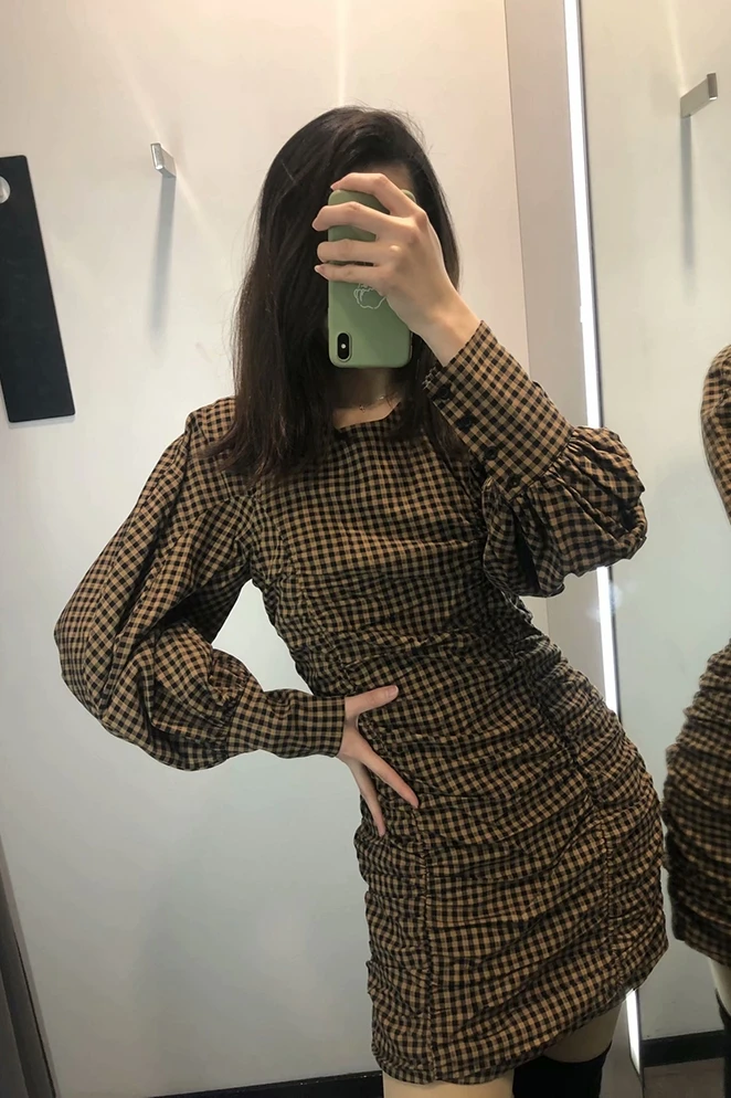 

European and American style women's spring new style pleated dress slim slim short skirt