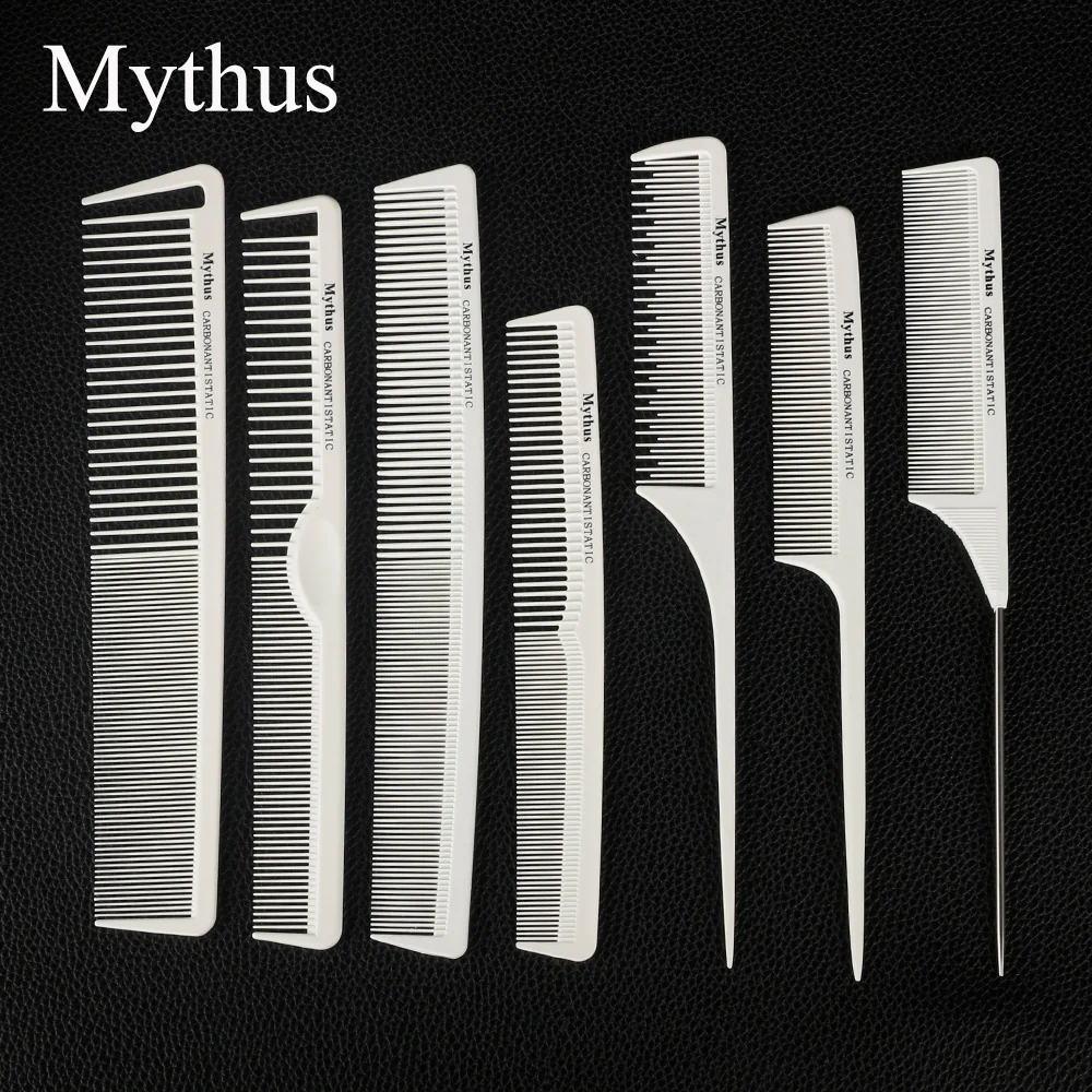 

Mythus 7pcs/Lot Carbon Haircutting Comb Professional Heat Resistant Hairstyling Tail Comb Antistatic Hairdressing Comb Kit Tools