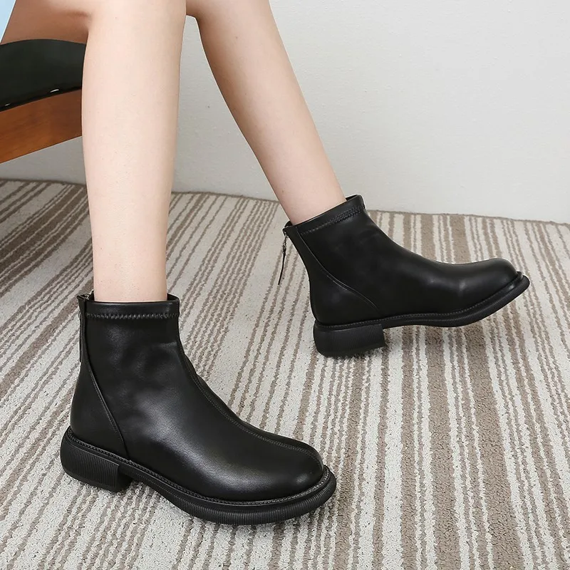 Женские ботинки из ПУ кожи с круглым носком на молнии | Обувь