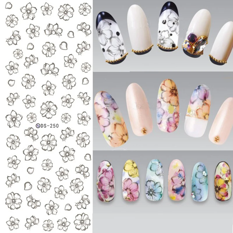 1 лист мечтательный цветной цветок водяной знак для дизайна ногтей Наклейка