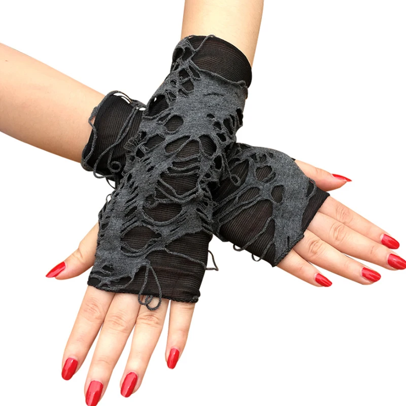

1 пара сексуальных готических черных длинных перчаток без пальцев, забавные перчатки для Хэллоуина в стиле панк-рок, варежки для джаза, диск...