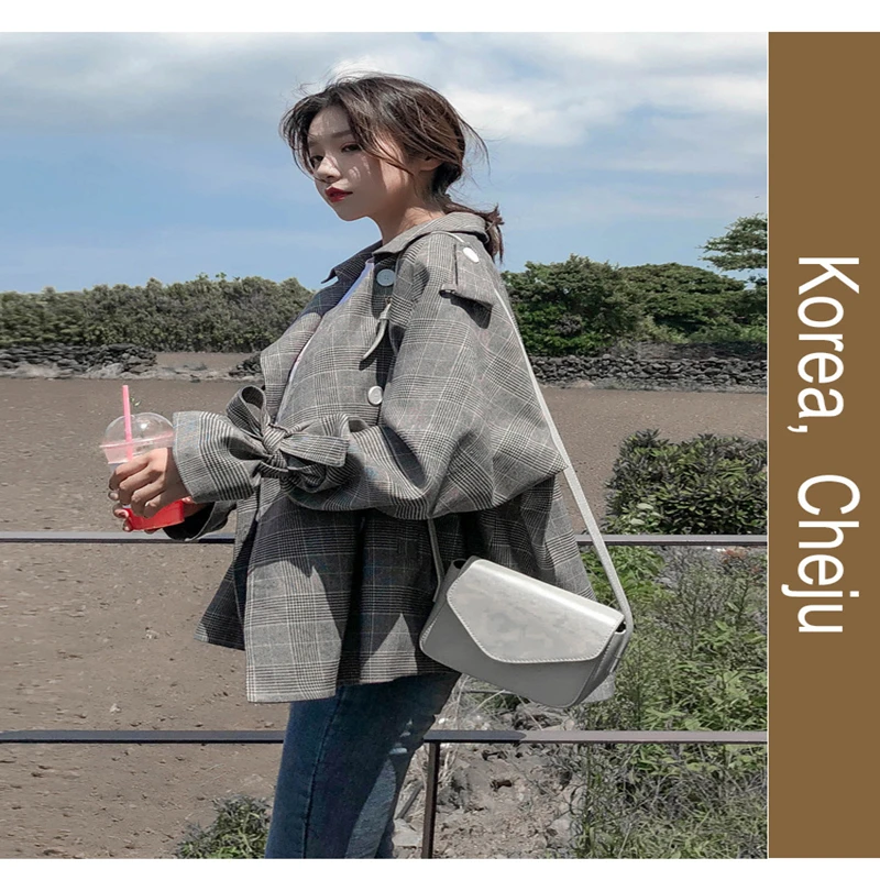 

2020New Spring Womens Fashion Short Trench Coat Lapel Double Breasted High quality Trench Coat Women Casual Loose Outerwear