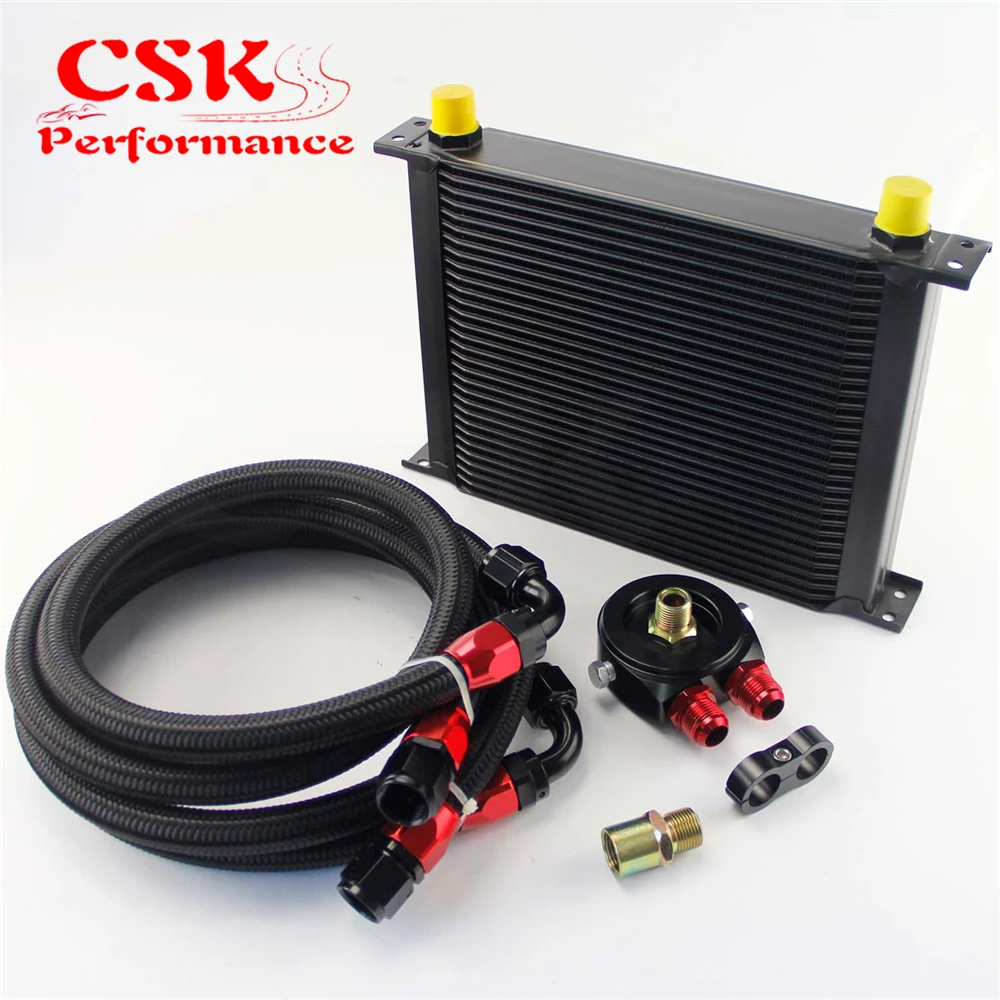 

30 ROW AN-10AN UNIVERSAL ENGINE TRANSMISSION OIL COOLER BRITISH TYPE + 1.4M AND 1.6M HOSE END KIT ALL BLACK