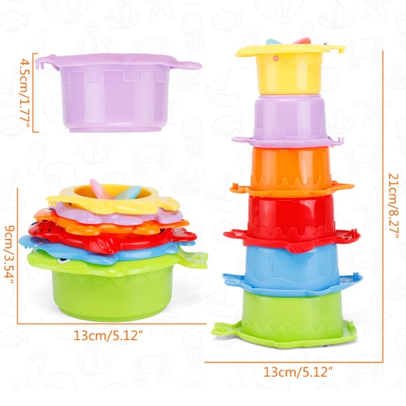 

N7ME Bath Combination Toys for Infants 6-12 Months Bath Stacked Cups Fun Toy Gifts for Infants Baby Supplies
