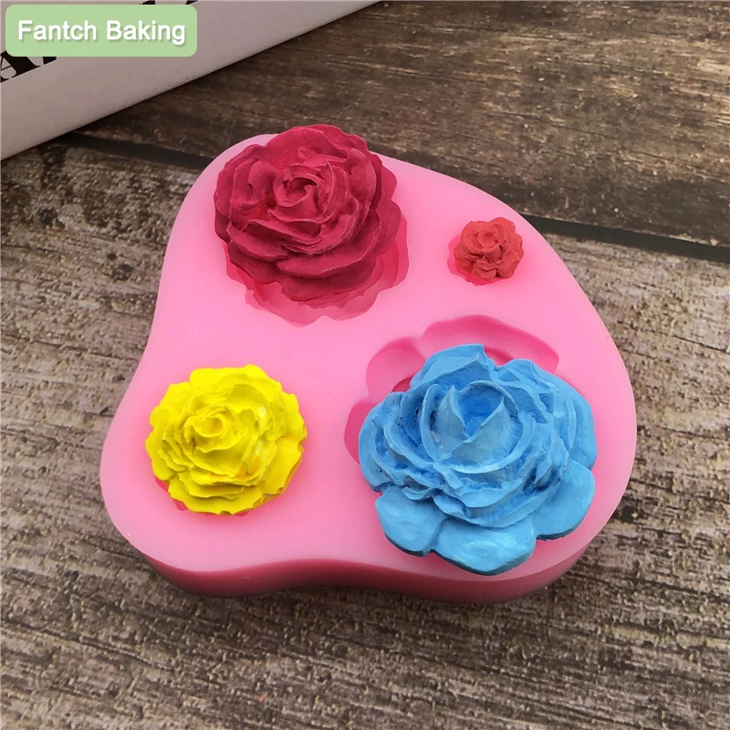 

4hold Flower Rose shape Silicone Fondant Soap 3D Cake Mold Cupcake Jelly Candy Chocolate Decoration Baking Tool Moulds FQ2397